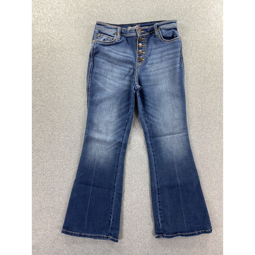 Wrangler‎ Flare Leg Jeans Womens 7 Blue High Rise Stretch Button Fly Retro Denim